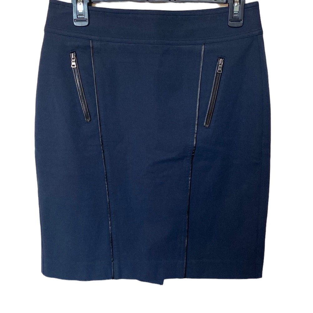 Ann Taylor Navy Blue with Faux Leather Detail Pencil Skirt 4